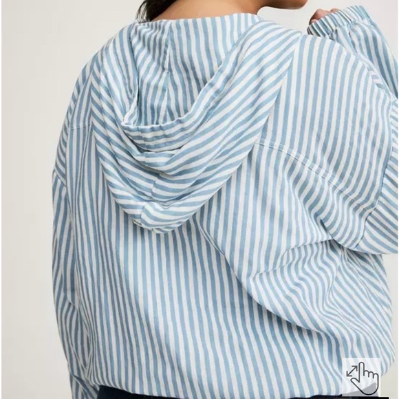 Torrid Blue and White Striped Snap Front Hooded Jacket Plus SIZE 0 (12) NWT - Picture 3 of 16